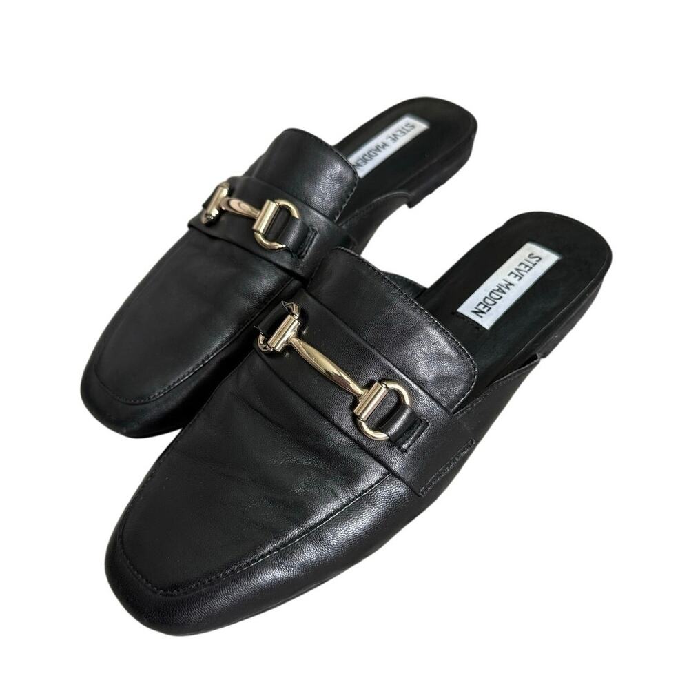Steve Madden Black Mule Loafers Gold-Tone Hardware Slip-On Shoes Size 8